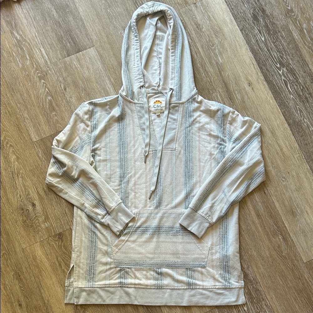 C&C California Cream and Gray Striped Hooded Sweater